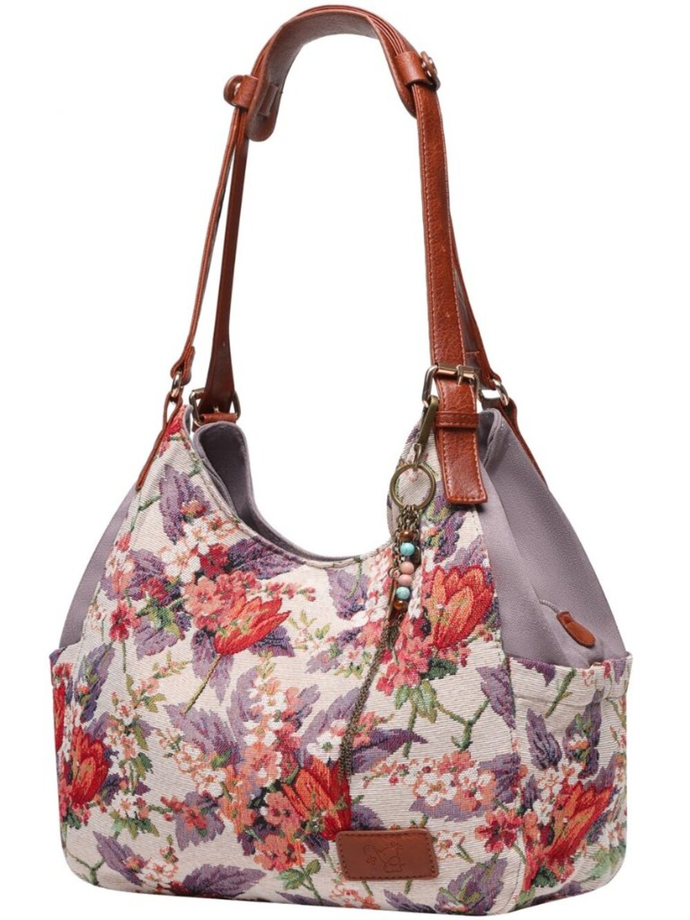 Worldlyda Women Canvas Hobo Purse Multi Pocket Tote Shopper Shoulder Bag Casual